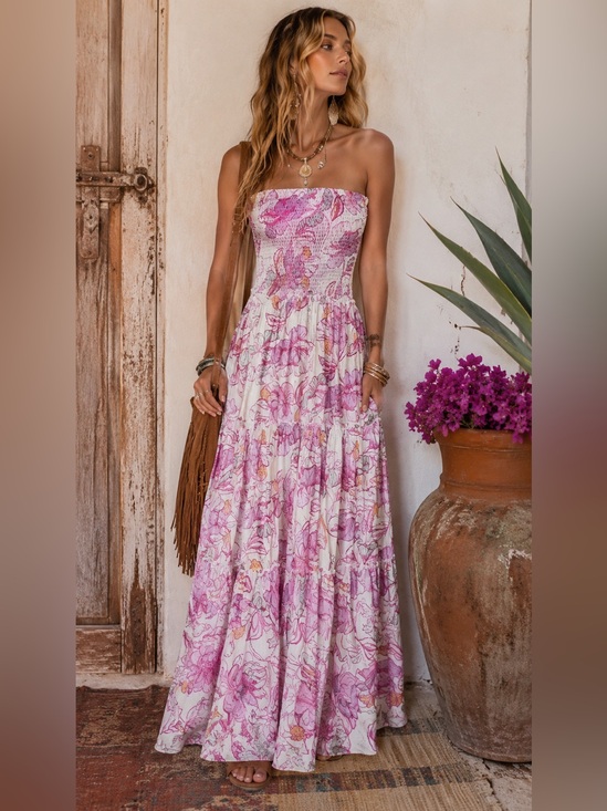 Anthropologie Dresses & Skirts - Anthropologie ABEL THE LABEL Pink Floral Strapless Smocked Maxi Dress Size XS
